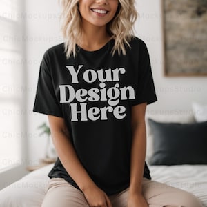 Bella Canvas 3001 Mockup 3001 Black Mockup Boho Tshirt Mockup Simple Model Mockup Oversized Shirt Mockup Bella Canvas Black Mockup BC 3001