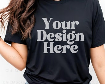 Bella Canvas 3001 Mockup 3001 Mockup nero Mockup di maglietta nera Mockup modello semplice Mockup di camicia oversize Mockup di camicia oversize Bella Canvas Black Mockup BC 3001