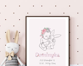 Personalized Baby Birth Poster, Newborn Illustration, Birth Poster, Nursery decor, Baby poster