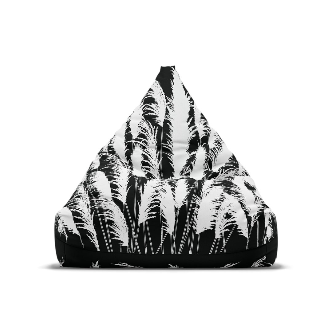 BEAN BAG COVER Botanical White Grass Print on Black Etsy
