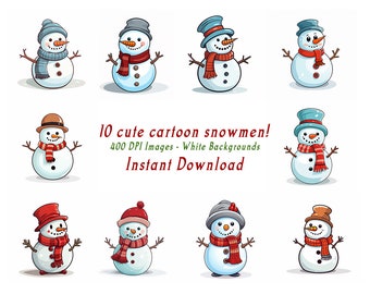 Cute Snowman Clipart Pack | 10 PNG Images | Christmas Clipart | Cartoon Snowman | Frosty The Snowman | Holiday Clipart | Instant Download