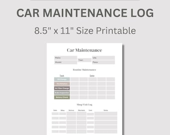 Vehicle Maintenance Log Printable | Vehicle Service Tracker | Vehicle Repairs Expense Tracker | Car Maintenance