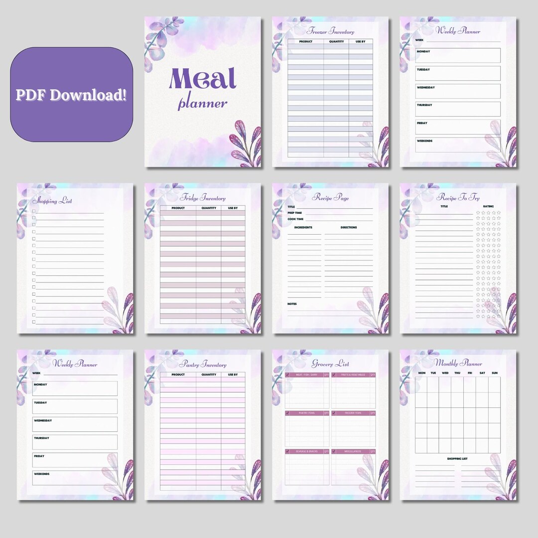 Digital Download Weekly Meal Planner & Grocery Inventory | Printable ...