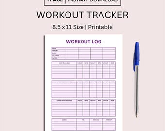 Workout Tracker Printable | Daily Exercise Log | Fitness Journal ...
