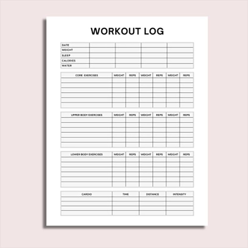 Workout Tracker Printable Daily Exercise Log Fitness Journal Workout ...