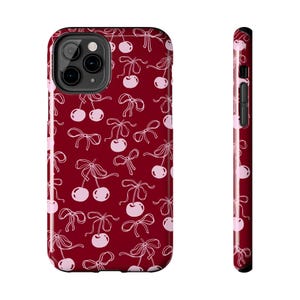 Dark Cherry Coquette Tough Phone Cases - Cute, Durable, Cherry Print Case, Gifts, Summer Vibes, Fruit Phone Protection