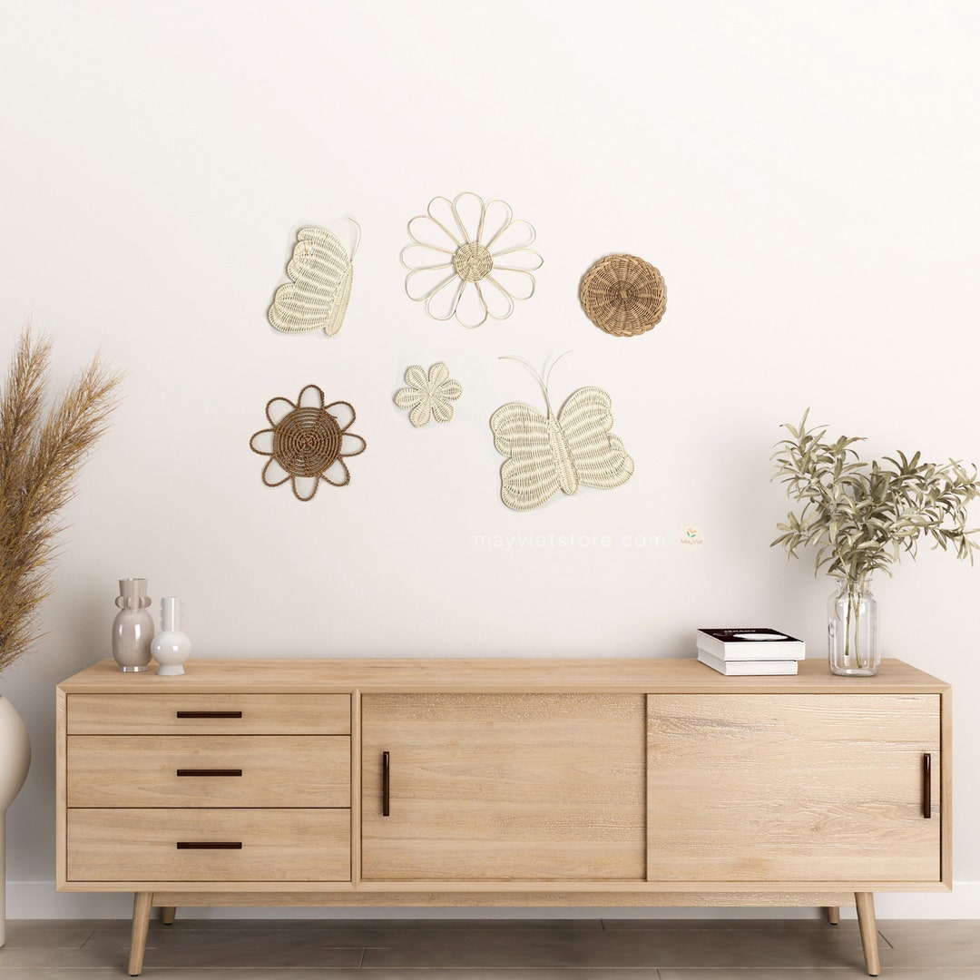 Set of 6 Nursery Handmade Rattan Wicker Wall Art Decor Flower Etsy