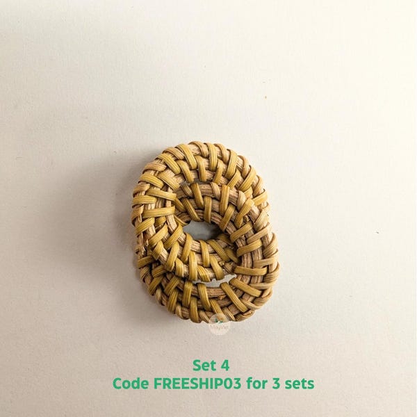 4 pcs Handwoven Natural Rattan Charms For Earrings, Boho Jewelry Double Round