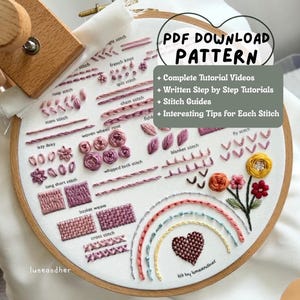Patrón de bordado para principiantes LUNEANDHER: Guía de puntadas básicas (Descarga PDF tamaño A4)