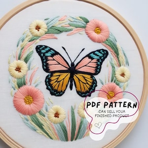 Butterfly and Flowers Embroidery Pattern: DIY Home Decor (PDF Download)