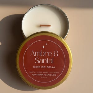 Bougie de voyage parfumée · Bougie artisanale en soya cire · Ambre & Santal · Mèche en bois · Cadeau femme image 1