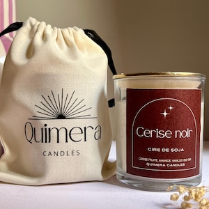 Hantverksbougie i sojasås Cerise noir – Mèche en bois – 210 g – Avec son pochon en coton bild 1
