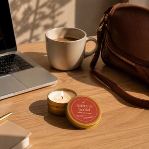 Bougie de voyage parfumée · Bougie artisanale en soya cire · Ambre & Santal · Mèche en bois · Cadeau femme image 3