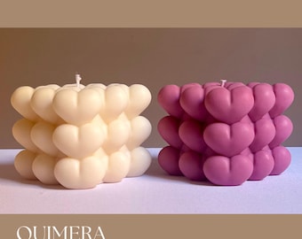Bougie cube cœurs – bougie décorative artisanale en soja cire – parfumée ou non parfumée – idée cadeau romantique / Saint-Valentin /