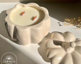 Citrouille bougie in perfumed ceramic – large bougie in soy sauce – cannelle, citrouille, vanille, tonka – automne Halloween decoration