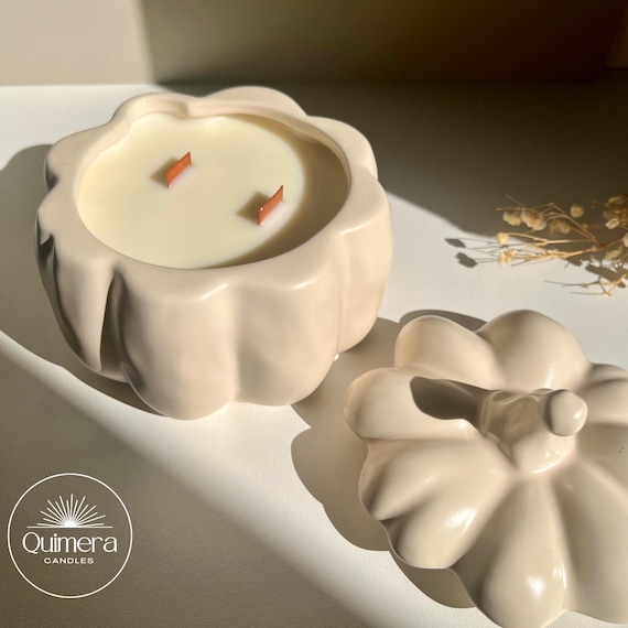 Bougie citrouille en céramique parfumée – grande bougie en cire de soja –cannelle,citrouille, vanille, tonka – décoration automne Halloween