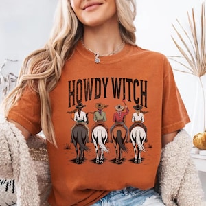 Comfort Colors Howdy Witch Shirt, Spooky Western Halloween Tee, Cowgirl Ghost Shirt, Cute Rodeo Witch Top, Fall Country Graphic Shirt