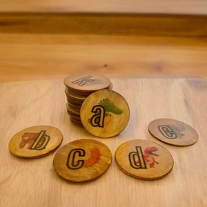 Ímãs de madeira do alfabeto - letras minúsculas - 26 peças - Educação infantil - Montessori, pré-escola, ensino doméstico