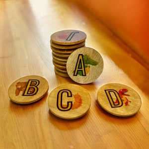 Ímãs de madeira do alfabeto - Letras maiúsculas - 26 peças - Educação infantil - Montessori, pré-escola, ensino doméstico