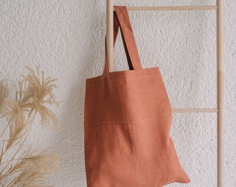 Quilted linen bag, Sustainable linen bag for shopping and storage, Linen market bag with long shoulder straps