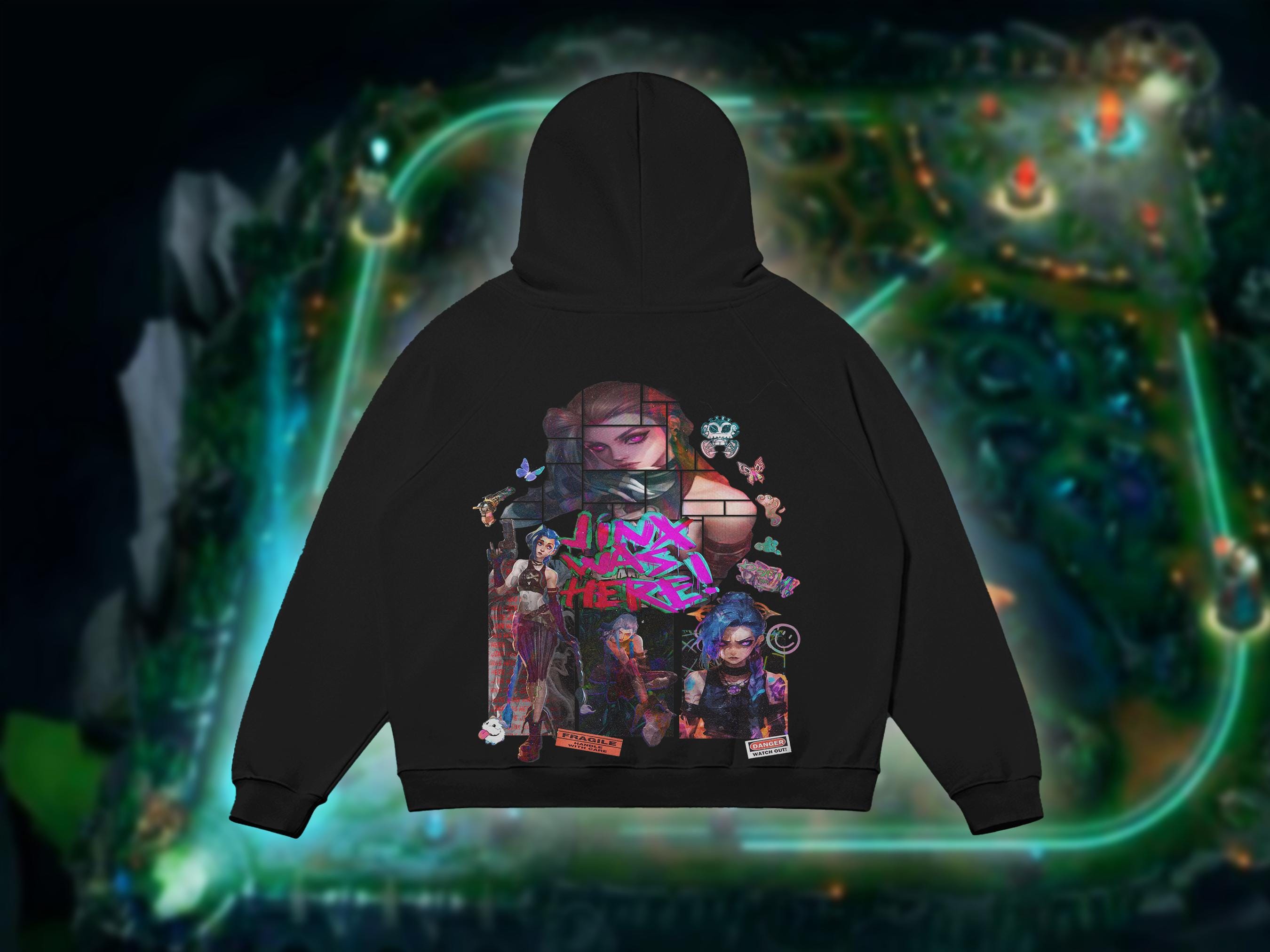 Sweat à Capuche Arcane Jinx - Design Triangle Rose Et Bleu Sur Fond Noir - Polyester, Coupe Ample - Taille XS à XXXL