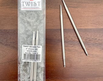ChiaoGoo TWIST Lace Tips 4" (10cm) Stainless Steel - Interchangeable Knitting Needles - Small and Large