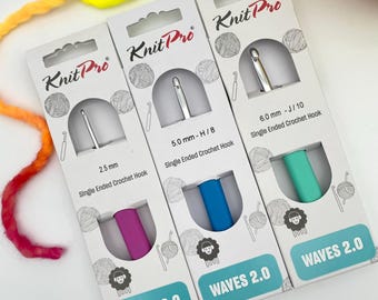Crochet à Tricoter KnitPro Waves 2.0 - Taille 2mm - Poignée Ergonomique En Caoutchouc - Aluminium Léger