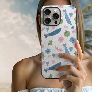 Personalized Sardine Fish Blue Pink Pastel Tough iPhone Case, Hand-drawn Summer Beachy Coastal Aesthetic, Preppy Phone Cover, Matte/Glossy