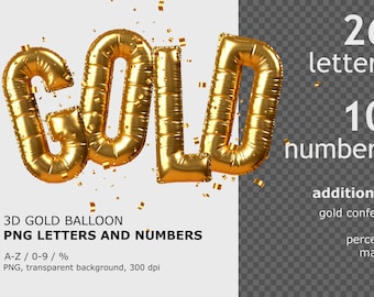 Gold, Ballon, festlich, Metallic & Folie 3D Alphabet | PNG-clipart | Buchstaben und Zahlen | Zusätzliches - Gold Konfetti, Prozentzeichen