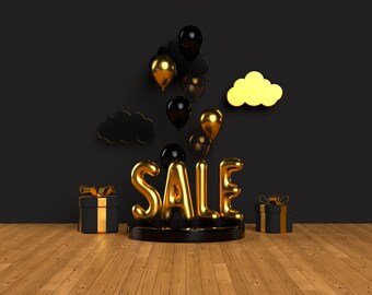 3D-rendering Szene mit glänzendem goldenen Verkauf.