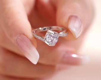 1 Karat Twist Design Moissanit Ring, Brillantschliff, Ewigkeit Moissanit Ring, Verlobungsversprechen Ring, einzigartiger personalisierter Schmuck