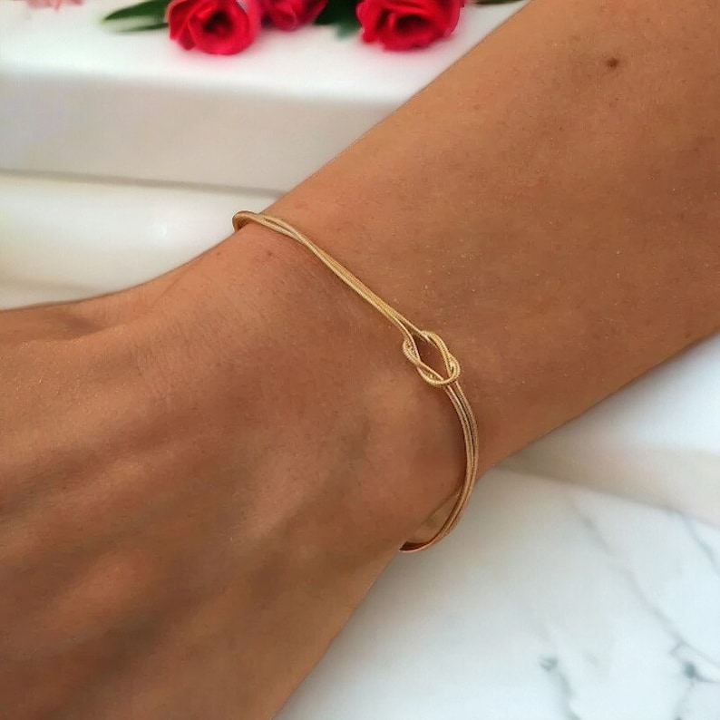 Roestvrij staal goud, zilveren bedelarmband, minimalistische eenvoudige unisex armband, handgemaakte geometrische knooparmband, schattige verstelbare armband Gold