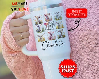 Personalized Goat Lover Tumbler, Custom Just A Girl Who Loves Goats 40oz Tumbler with handle, Gift for Goat Owner, Farm Animal Travel Mug