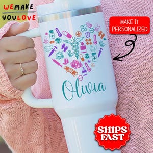 Personalized Nurse Tumbler, Custom Medical Staff Appreciation 40oz Tumbler, Gift for Nurse Practitioner, Healthcare Worker Travel Mug Cup
