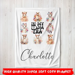 Personalized Llama Blanket, Custom Name In My Era Llama Lover Gift For Daughter Kids Cozy Warm Comfy Fleece Throw Blanket