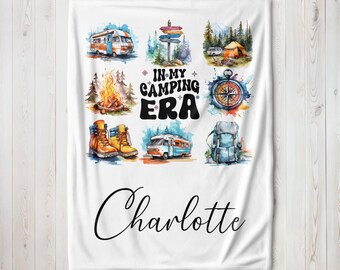 Personalized Camping Blanket, Custom Name In My Era Camping Lover Gift For Daughter Kids Baby Cozy Fleece Throw Outdoorsy Adventure Blanket