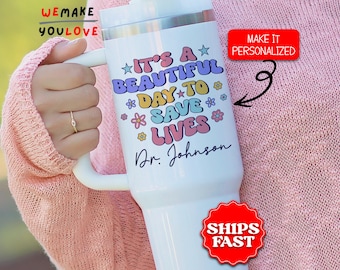 Personalized Doctor Tumbler, Custom Nurse 40oz Tumbler with handle, Gift for Healthcare Worker, Medical Staff Appreciation Travel Mug Cup