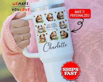 Personalized Guinea Pig Tumbler, Custom Just A Girl Who Loves Guinea Pigs 40oz Tumbler with handle, Gift for Guinea Pig Lover Travel Mug