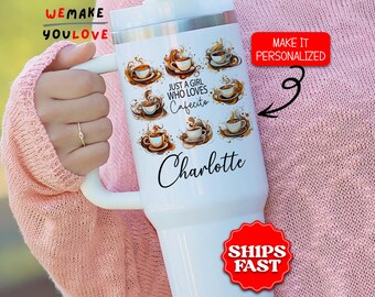 Personalized Coffee Lover Tumbler, Custom Just A Girl Who Loves Cafecito 40oz Tumbler with handle, Gift for Her, Coffee Cup, Coffee Travel