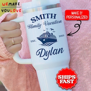 Personalized Cruise Tumbler, Custom Family Vacation 40oz Tumbler, Gift for Cruise Lover, Cruise Ship Travel Mug, Cruise Trip Cup, Bon Voyage