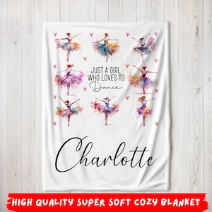 Personalized Dance Blanket, Custom Name Just A Girl Who Loves Dance Lover Gift For Daughter Kids Ballerina Throw Blanket, Ballet Decor