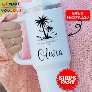 Personalized Beach Lover Tumbler, Custom Summer Vibes 40oz Tumbler, Gift for Beach Goer, Coastal Travel Mug Cup, Beach Vacation Gift