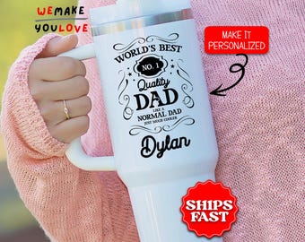 Personalized Dad Tumbler, Custom World's Best Dad 40oz Tumbler with Handle, Gift for Dad, Father Travel Mug, Dad Cup, Father's Day Gift