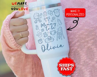 Personalized Mommy To Be Tumbler, Custom New Mom 40oz Tumbler with Handle, Gift for Expecting Mom, Baby Shower Gift, New Mom Travel Mug, Mom