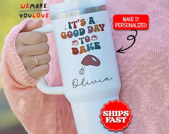 Personalized Baker Tumbler, Custom Pastry Chef 40oz Tumbler with handle, Gift for Baker, Baking Lover Travel Mug Cup, Culinary Student Gift