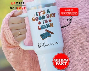 Personalized Teacher Tumbler, Custom School Teacher 40oz Tumbler with handle, Gift for Teachers, Teacher Appreciation Travel Mug Cup