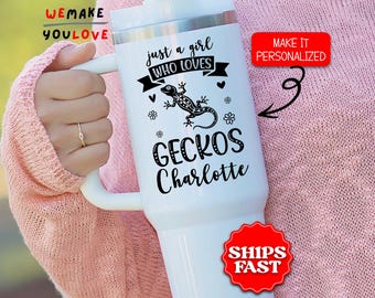 Just a Girl Who Loves Geckos Tumbler, Personalized 40oz Tumbler with Handle, Gecko Lover Gift