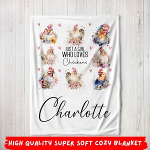 Personalized Chickens Blanket, Custom Name Just A Girl Who Loves Chicken Lover Gift For Daughter Kids Farm Animals Rooster Fleece Throw