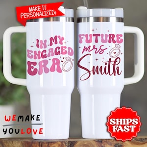 Personalized Bride Tumbler, Custom Future Mrs. 40oz Tumbler with handle, Gift for Bride to Be, Bridal Shower Travel Mug Cup, Engagement Gift