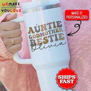 Personalized Auntie Tumbler, Custom Auntie Bestie 40oz Tumbler, Gift for New Aunt, Favorite Aunt Travel Mug Cup, Auntie Godmother Birthday